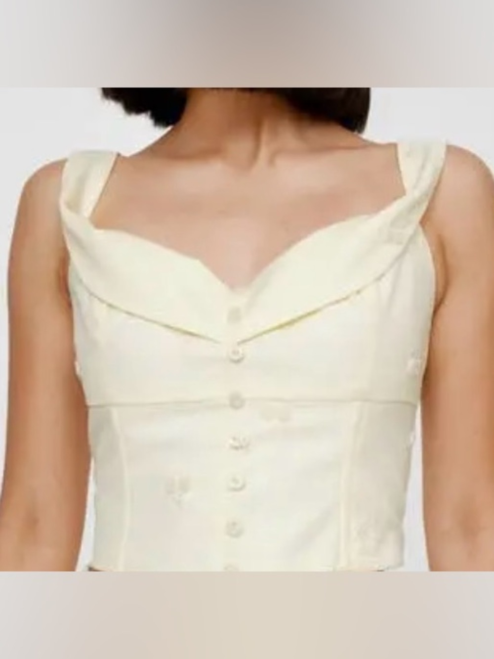 NWT Nasty gal SZ 0 Pale Yellow Off-Shoulder Button Front embroidered cherries